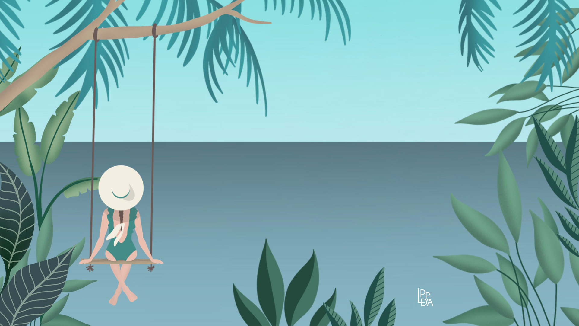 Bannière graphique 'Somewhere in the tropics', illustration originale et design stratégique par Les Petits Papiers d’Alex