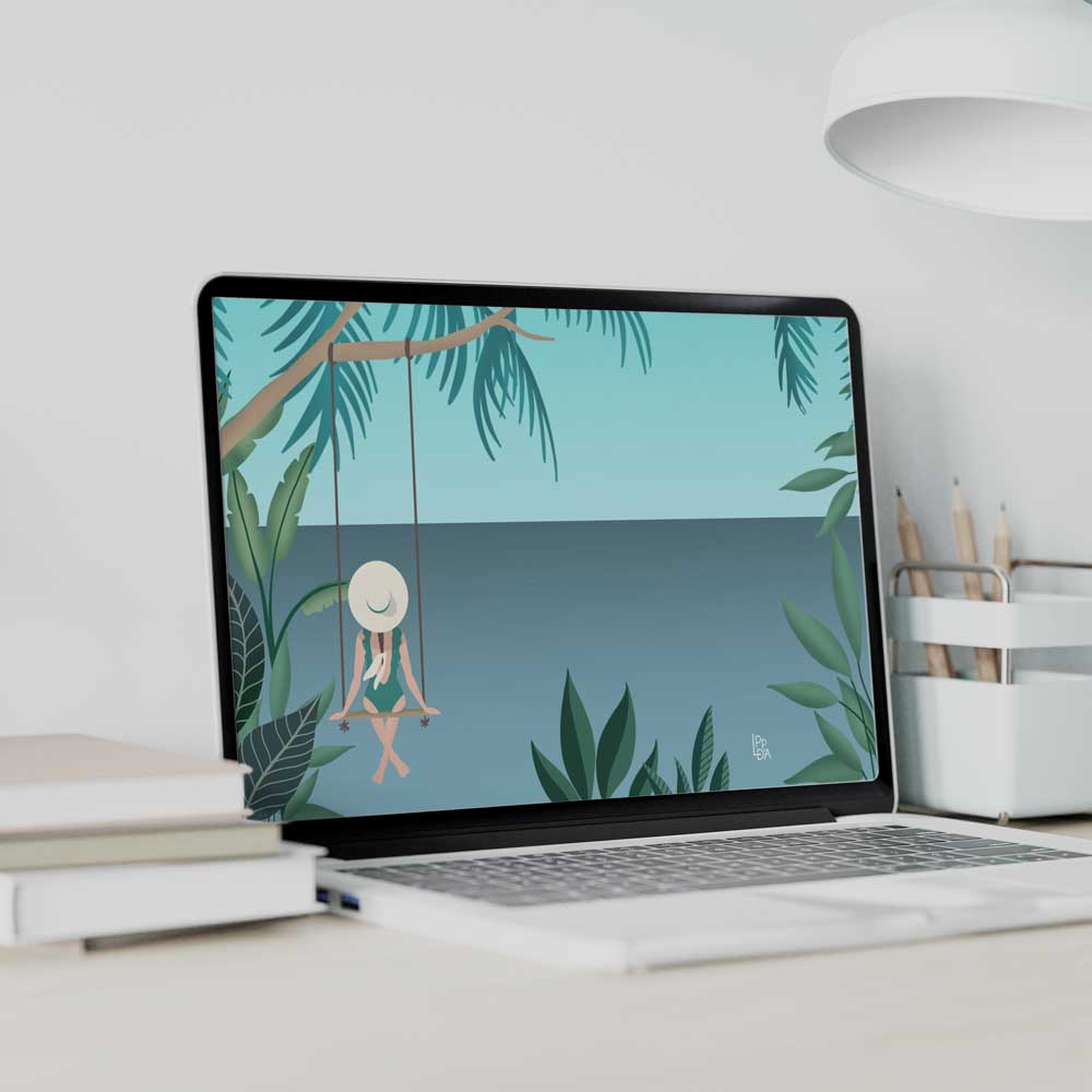 Fond d’écran laptop 'Somewhere in the tropics', création graphique originale par Les Petits Papiers d’Alex